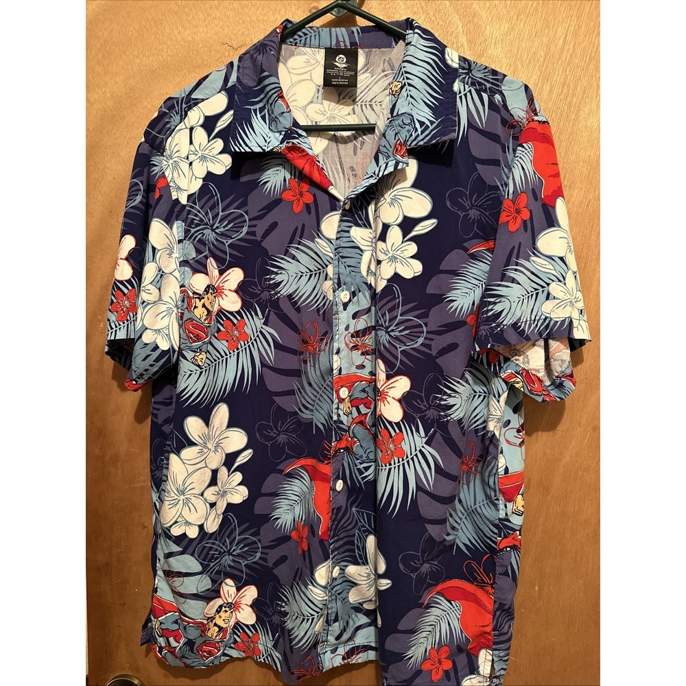 DC Comics Superman & Floral Allover Print Woven Button-Down Shirt -Mens Large
